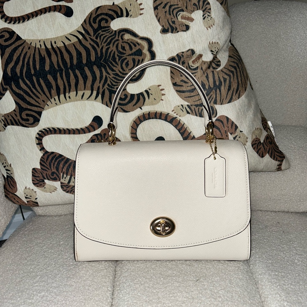 Coach “Tilly Top Handle Satchel” cream/off-white purse bag.